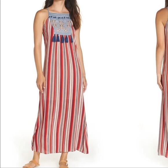 THML Embroidered Striped Maxi Dress Sz M - Picture 5 of 15